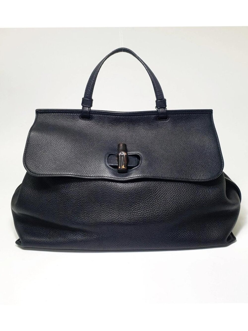 Authentic Gucci Bamboo Daily Black Pebbled Leather Top Handle Shoulder Bag - Picture 2 of 12